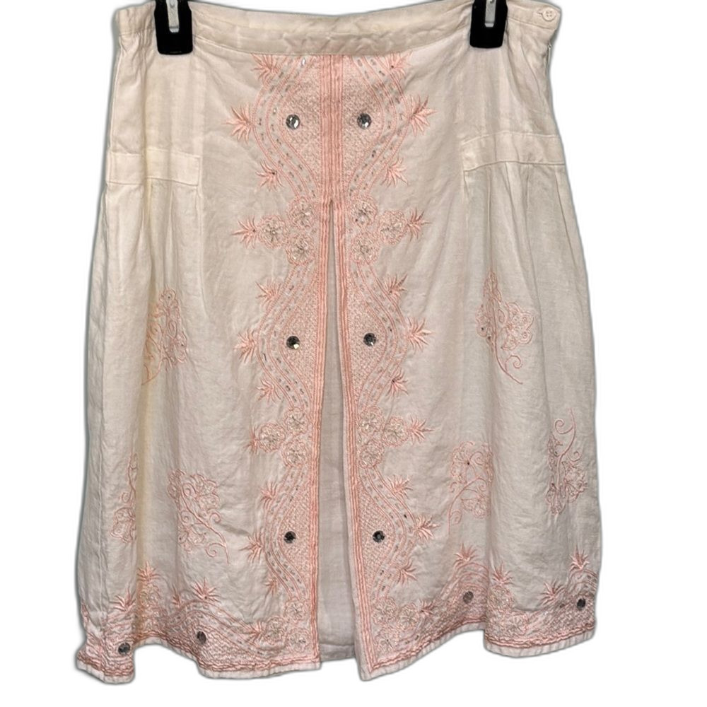 Anne Carson white linen pink embroidered-with bead accents Size M